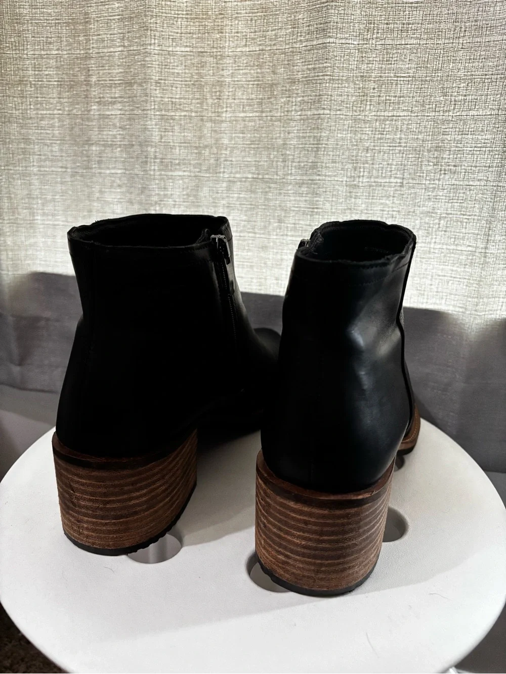Ecco Black Leather Ankle Booties with Stacked Wood Heel